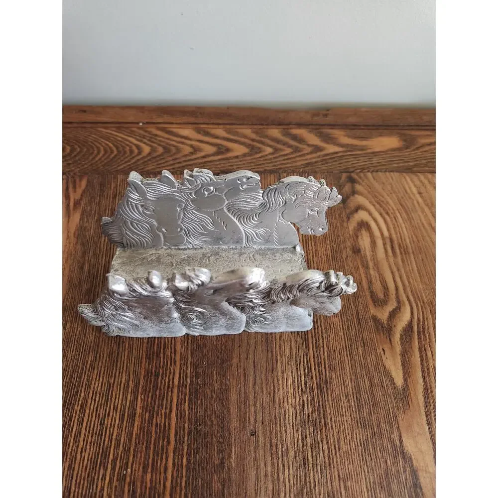 Vtg Arthur Court Cast Aluminum Wild Horses napkin holder 1990